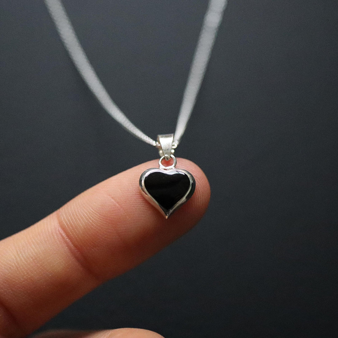 Mini Onyx Heart Pendant Necklace, 925 Silver Heart Necklace, Heart Pendant, Onyx Heart Pendant, Heart Charm, Heart Necklace, Onyx Heart