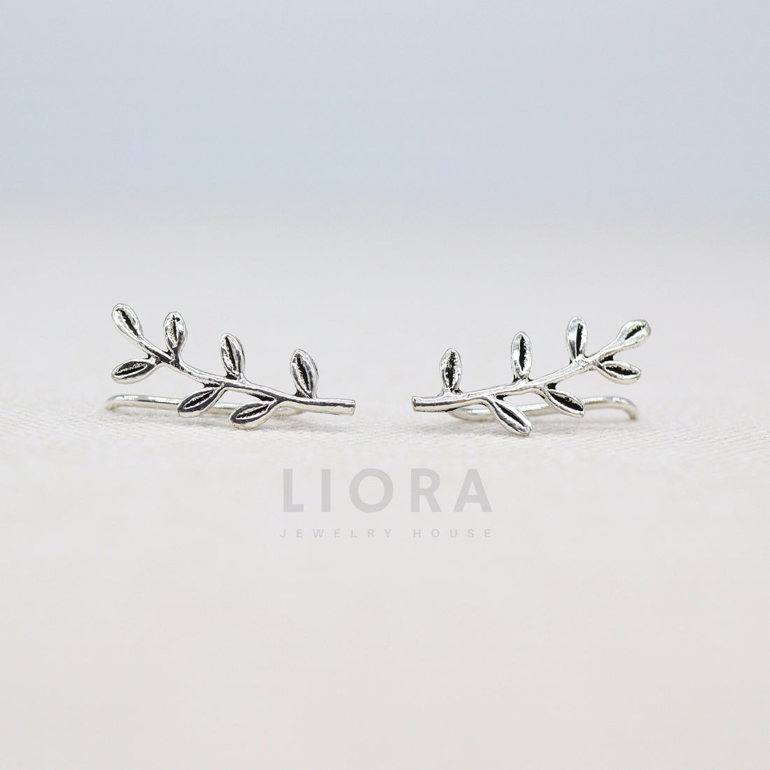 925 Sterling Silver Olive Branch Ear Climber, Olive Earrings, Olive Ear Climber, Leaf Earrings, Leaf Studs