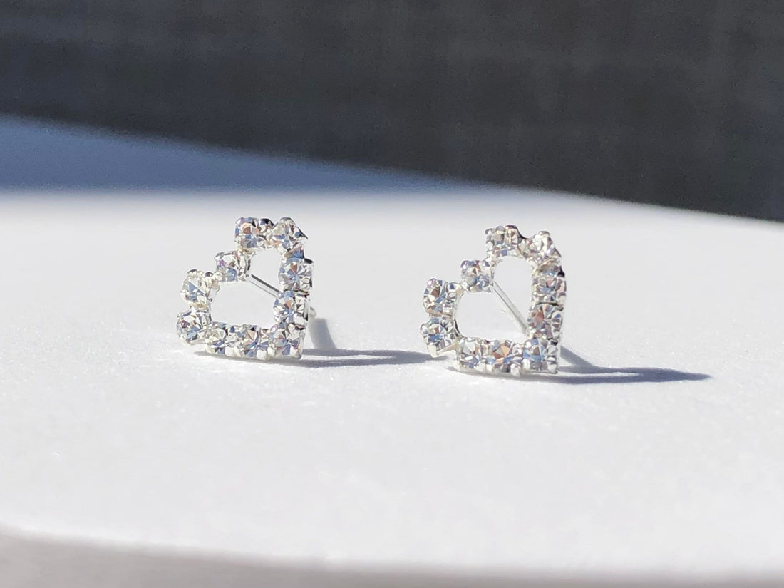 CZ heart stud earrings, CZ heart earrings, heart earrings, cz heart, heart studs, crystal heart, crystal earrings, small heart ear studs
