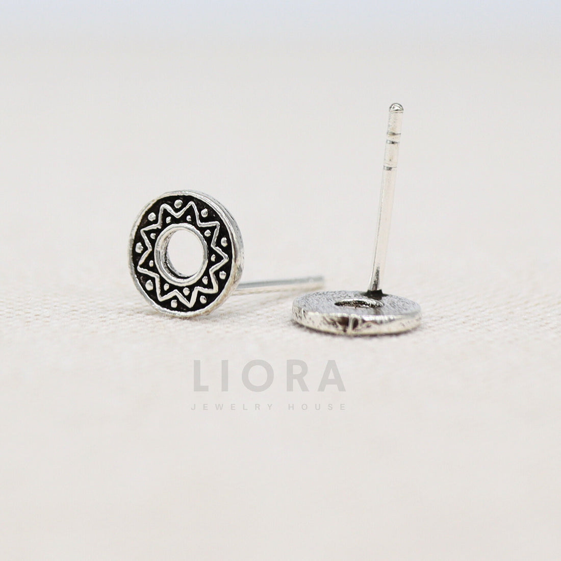 925 Sterling Silver Circle Stud Earrings, Boho Earrings, Circle Earrings, Bali Earrings