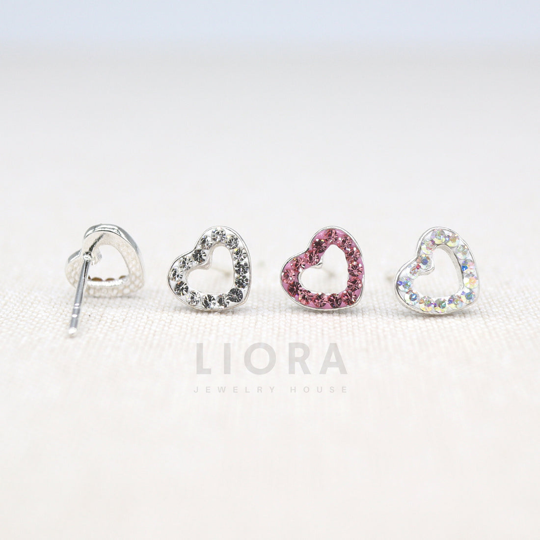 925 Sterling Silver Heart Stud Earrings Decorated with CZ Simulated Diamonds, 8 mm wide, CZ Heart Earrings
