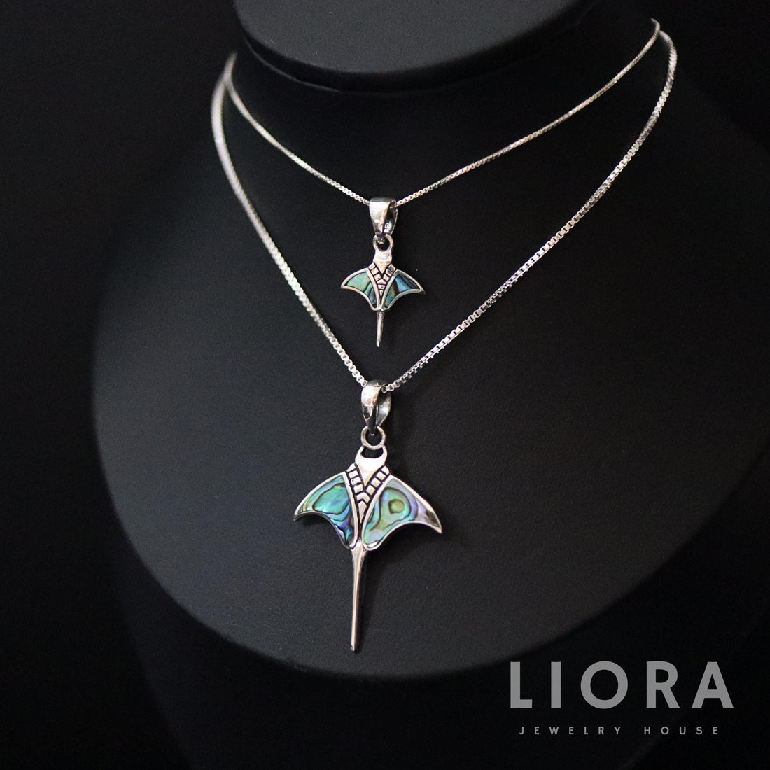925 Sterling Silver Abalone Stingray Pendant, Ocean Manta Ray Necklace Charm, Silver Manta Ray Charm,  Sea Life Jewelry, Beach Lover Gift