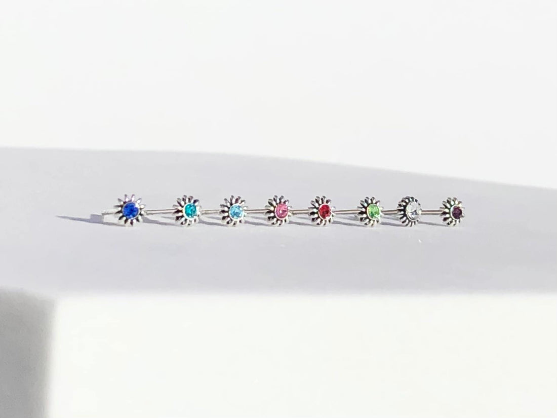 sterling silver tiny stud earrings, color CZ earrings, crystal stud earring, tiny flower earrings, birth stone studs, CZ stone studs, CZ