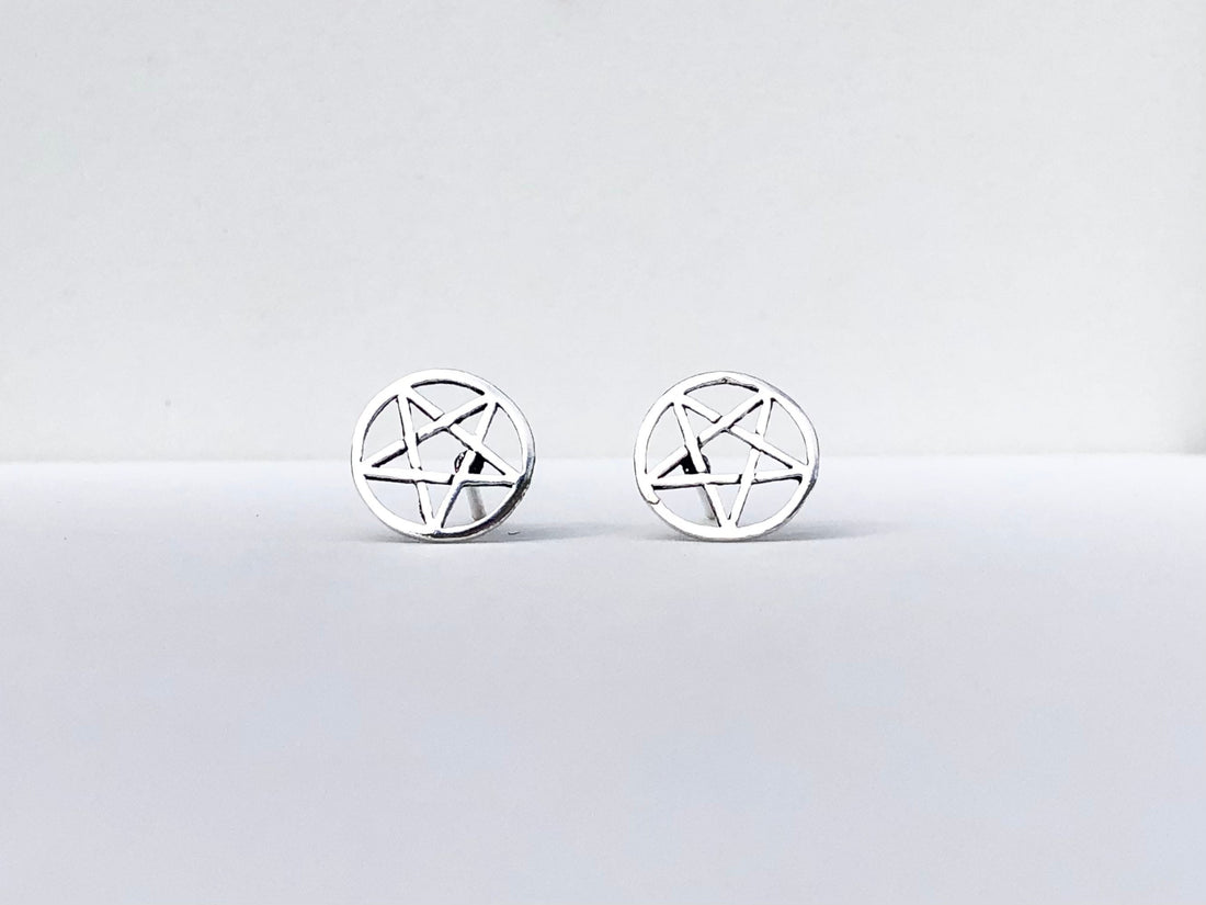 925 Sterling silver pentagram stud earrings, pentagram earrings, pentagram studs, 925 pentagram, star earrings, circle star earrings