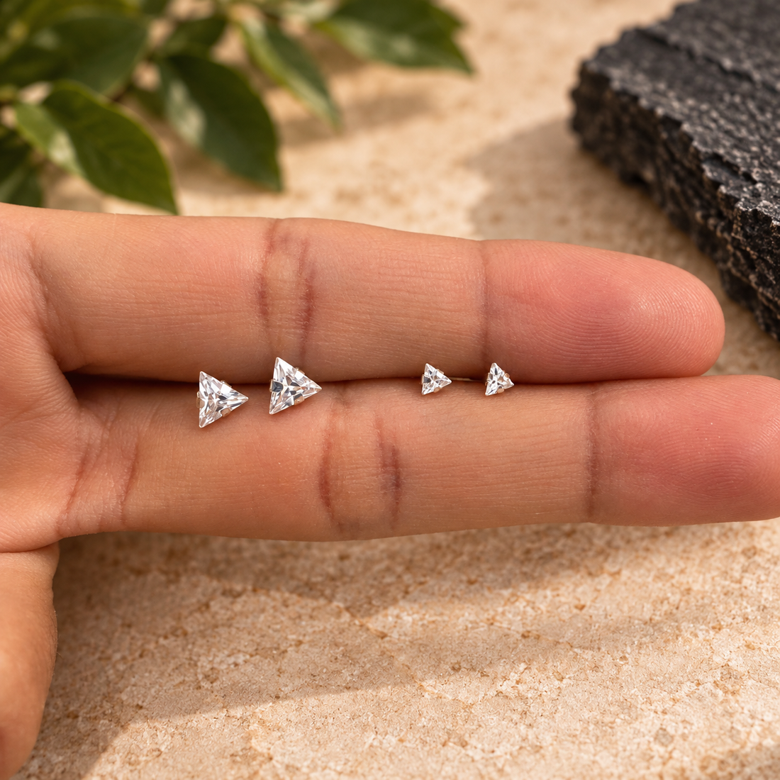 CZ Triangle Stud Earrings