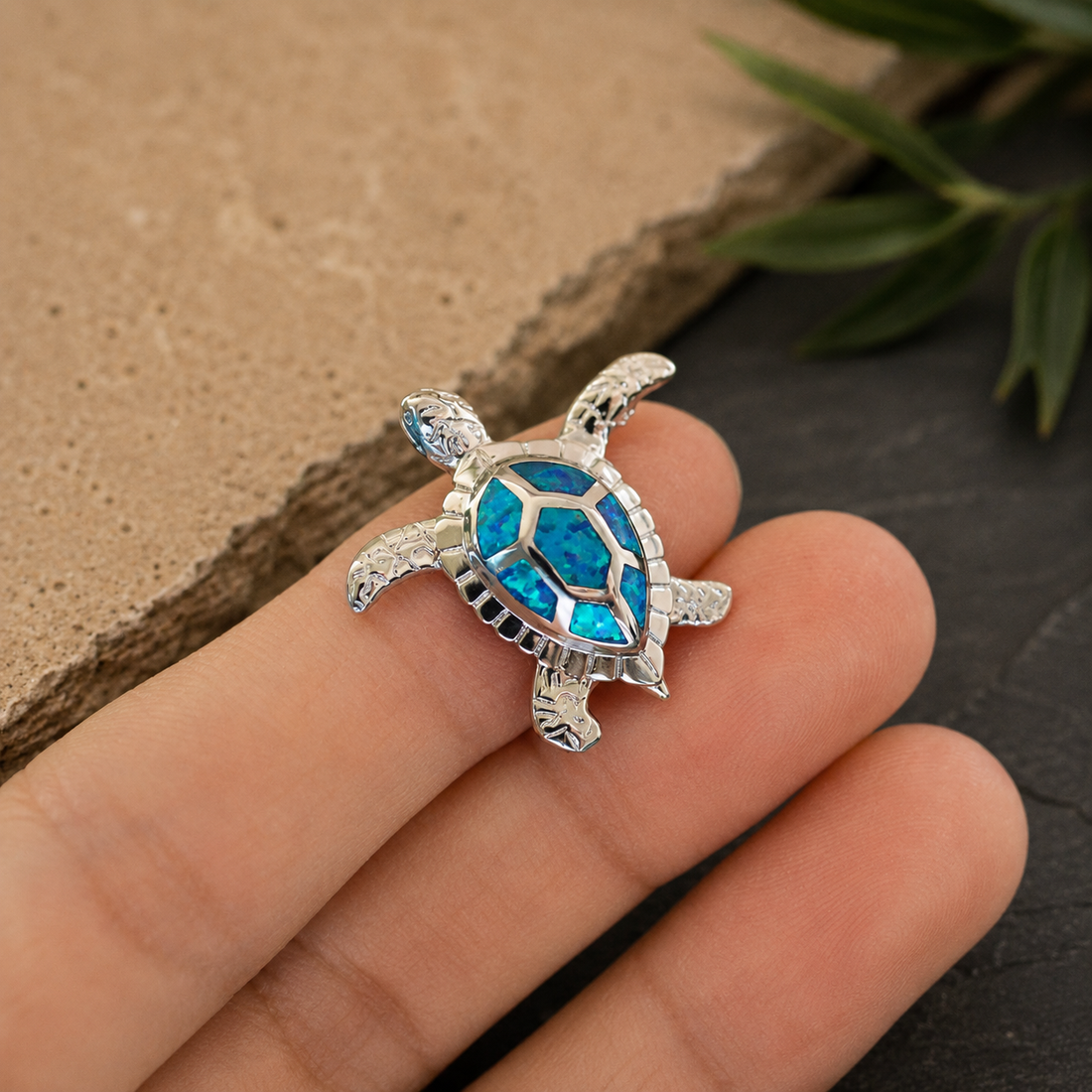 Blue Opal Sea Turtle Pendant