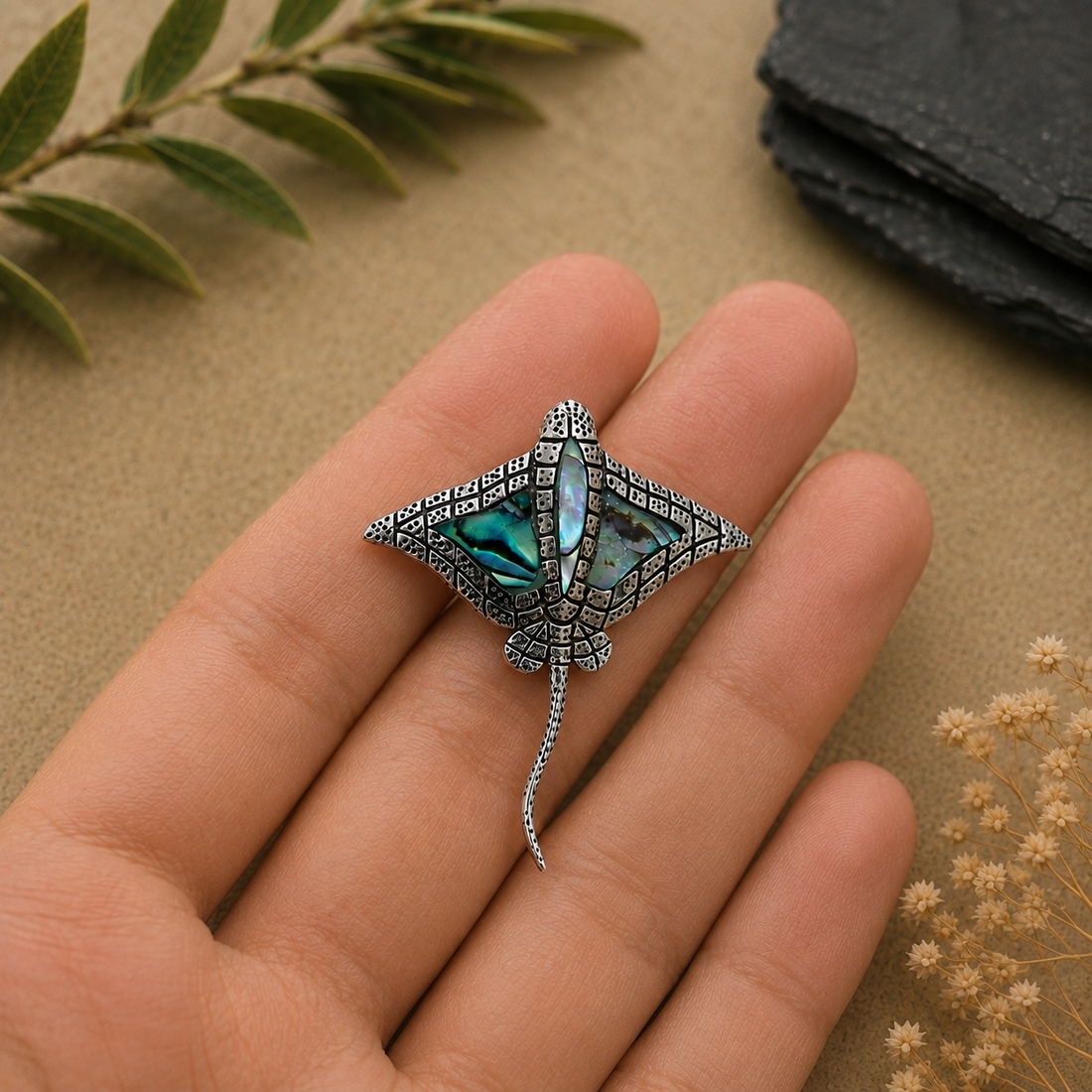 Abalone Manta Ray Pendant