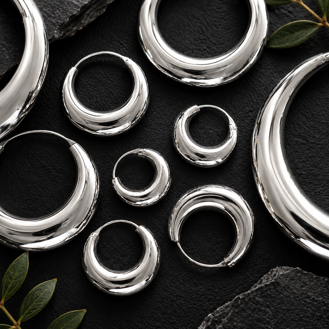 Chunky Crescent Moon Hoop Earrings