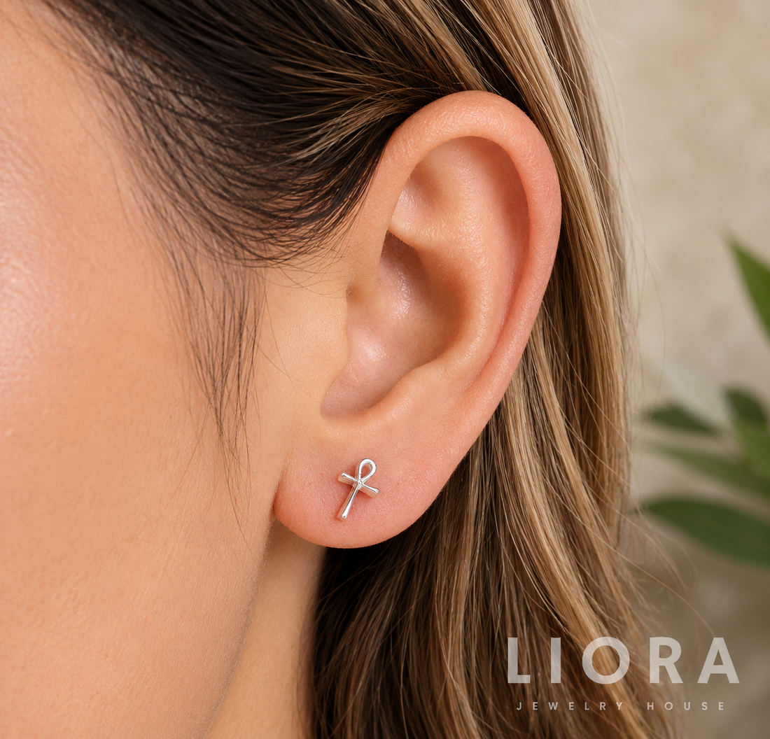 Ankh Cross Stud Earrings