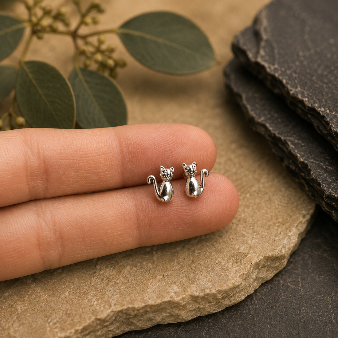 Small Cat Stud Earrings