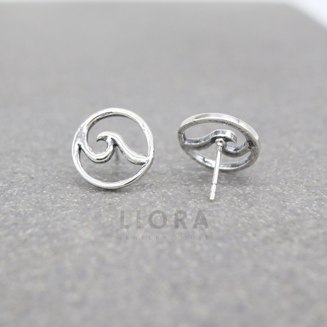 925 Sterling Silver Circle Wave Stud Earrings, 14 mm wide, Ocean Wave Earrings, Wave Earrings, Wavy Earrings, Men Earrings, Surf Earrings