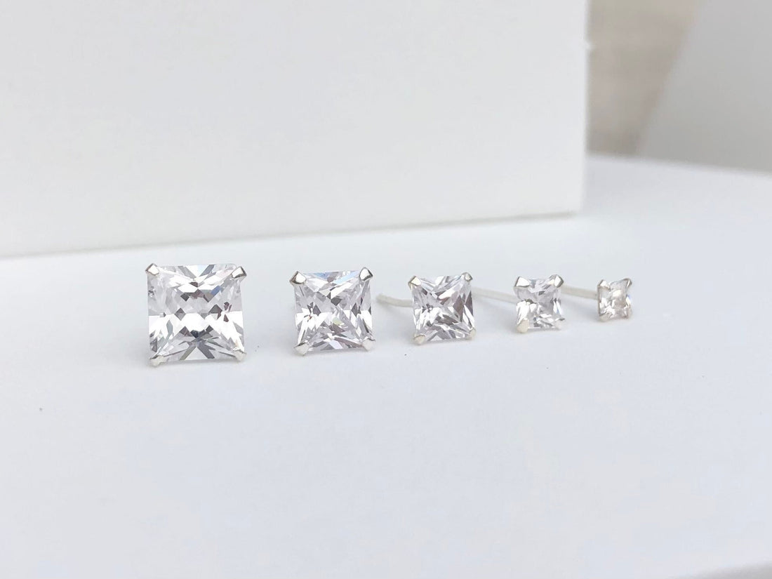 CZ Stud earrings, square cz earrings, cz earrings, square earrings, cubic zirconia earrings, crystal earrings, bride earrings, gift for her