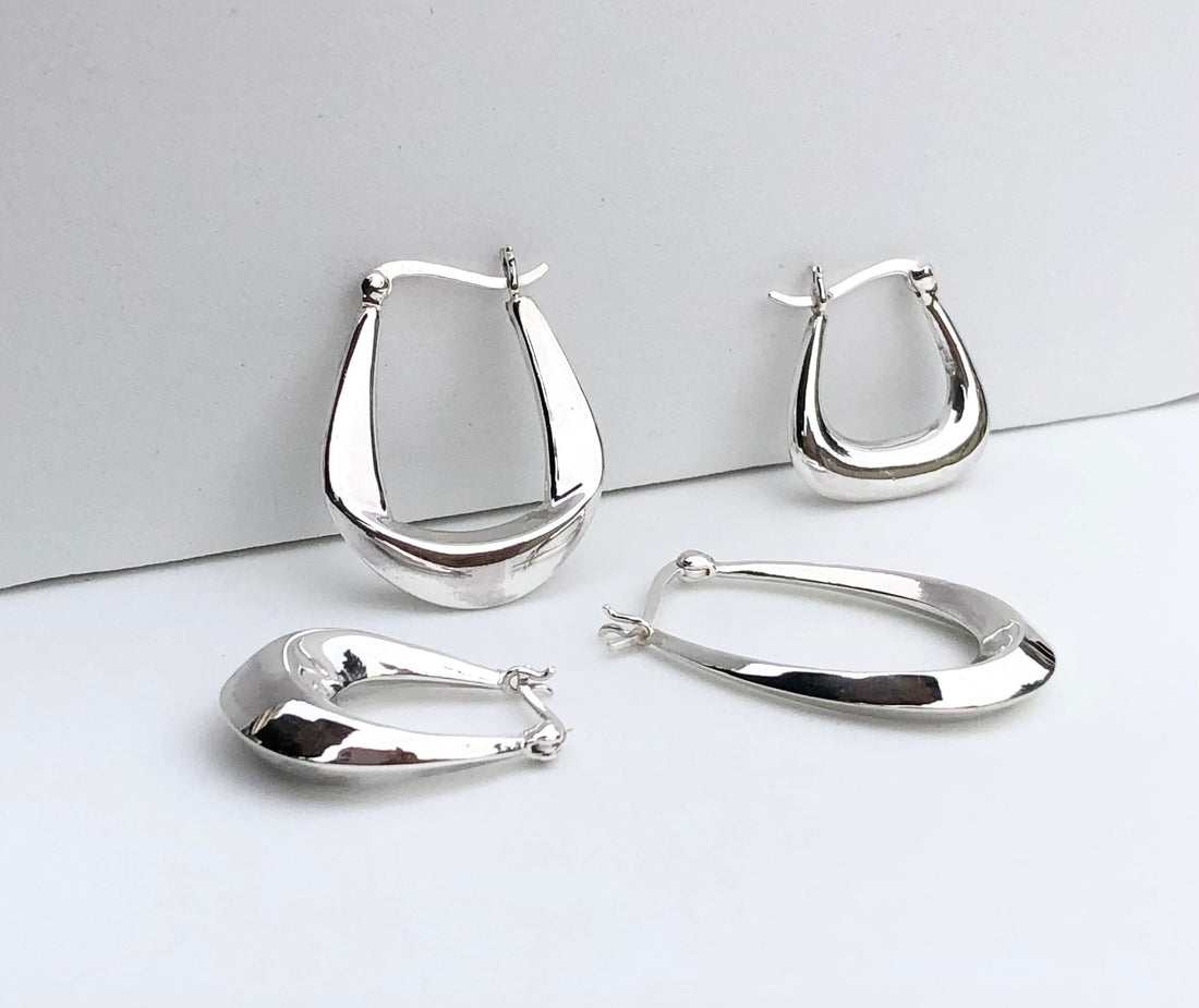 925 Sterling silver chunky hoop earrings, silver solid hoops, silver thick hoop earrings, rectangle hoops, small thick hoops, oval hoops