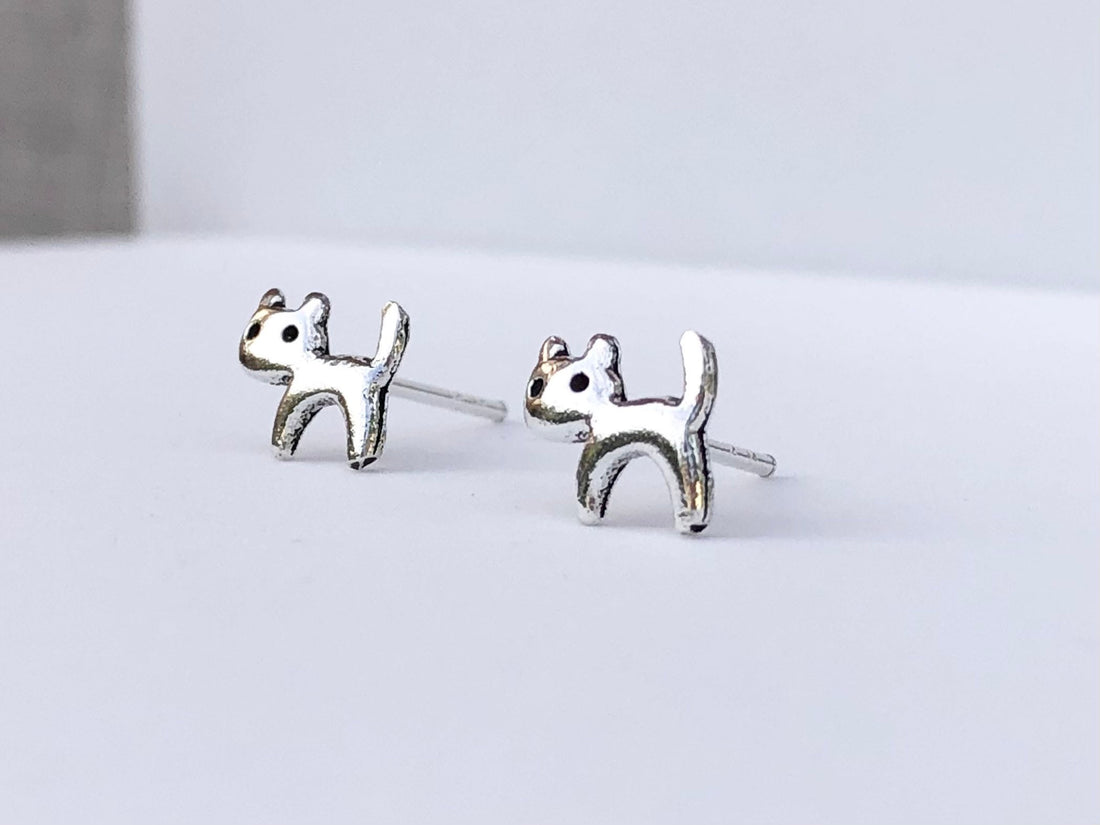 925 Sterling silver cat stud earrings, cat earrings, silver cat earrings,  walking cat, cat ear studs, animal earrings, cat jewelry