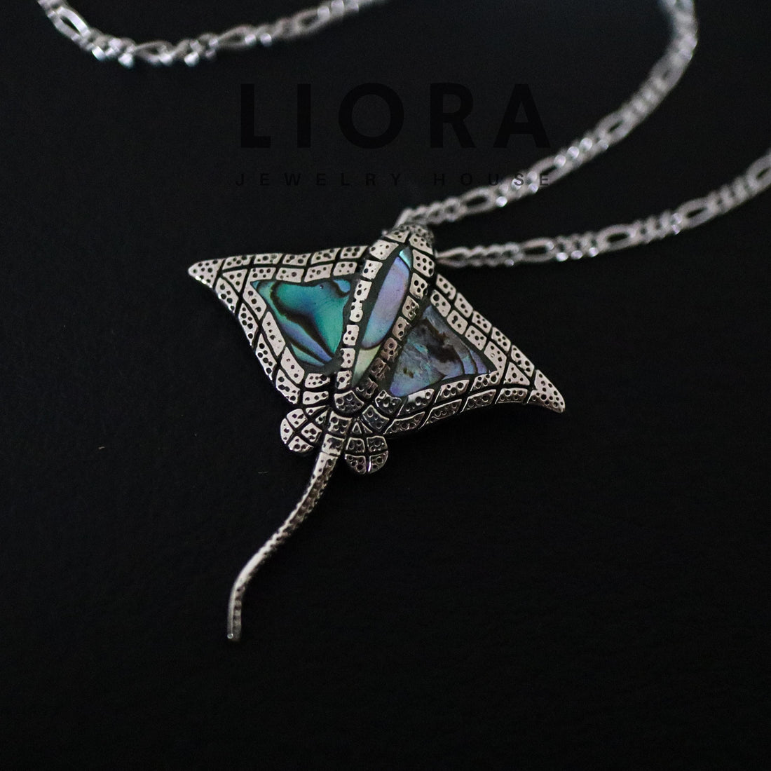 925 Sterling Silver Manta Ray Pendant, Abalone Shell Necklace, Ocean Sea Life Jewelry, Stingray Charm, 925 Nature Gift for Her