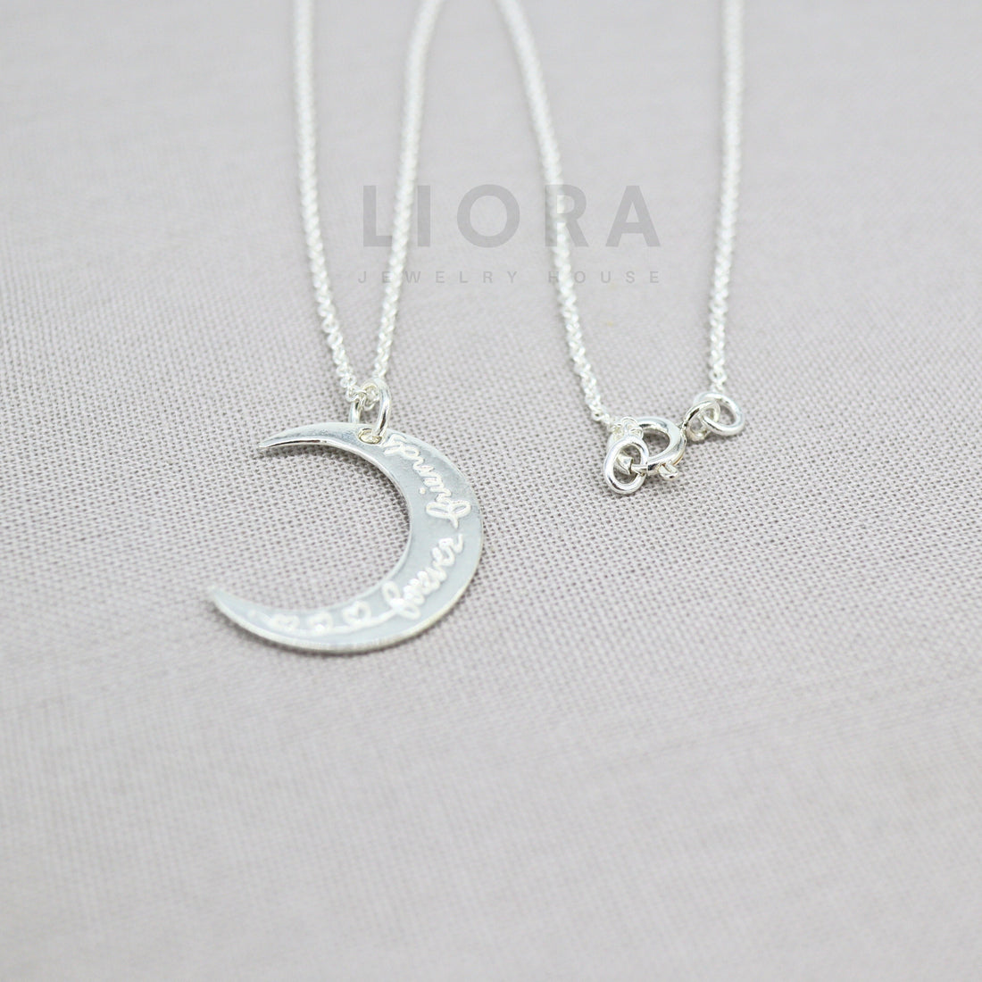 925 Sterling Silver Moon Pendant Necklace, Forever Friend Engrave Moon Pendant, Crescent Moon Necklace, Moon Necklace, Best Friend Gift