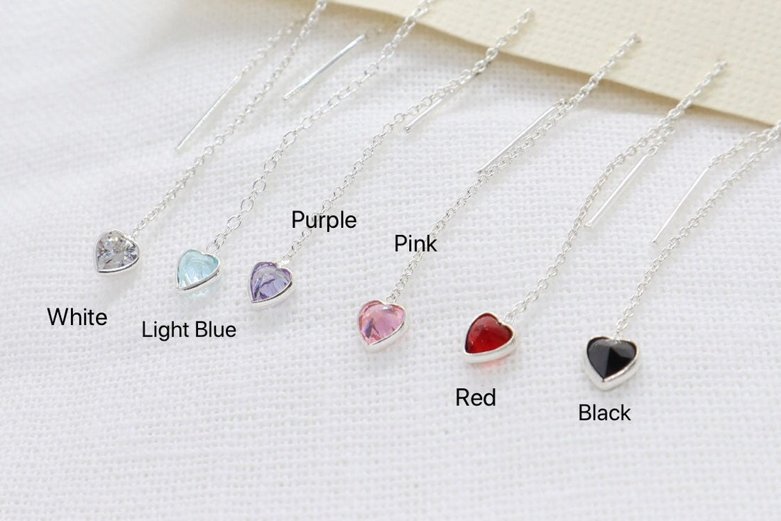 Heart threader earrings, heart chain earrings, Thread earrings, CZ heart earrings, heart earring, drop heart chain, Heart threader chain