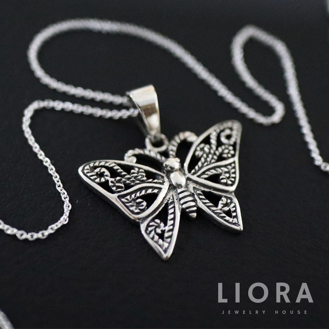 Butterfly Bali Filigree Oxidized Butterfly Pendant