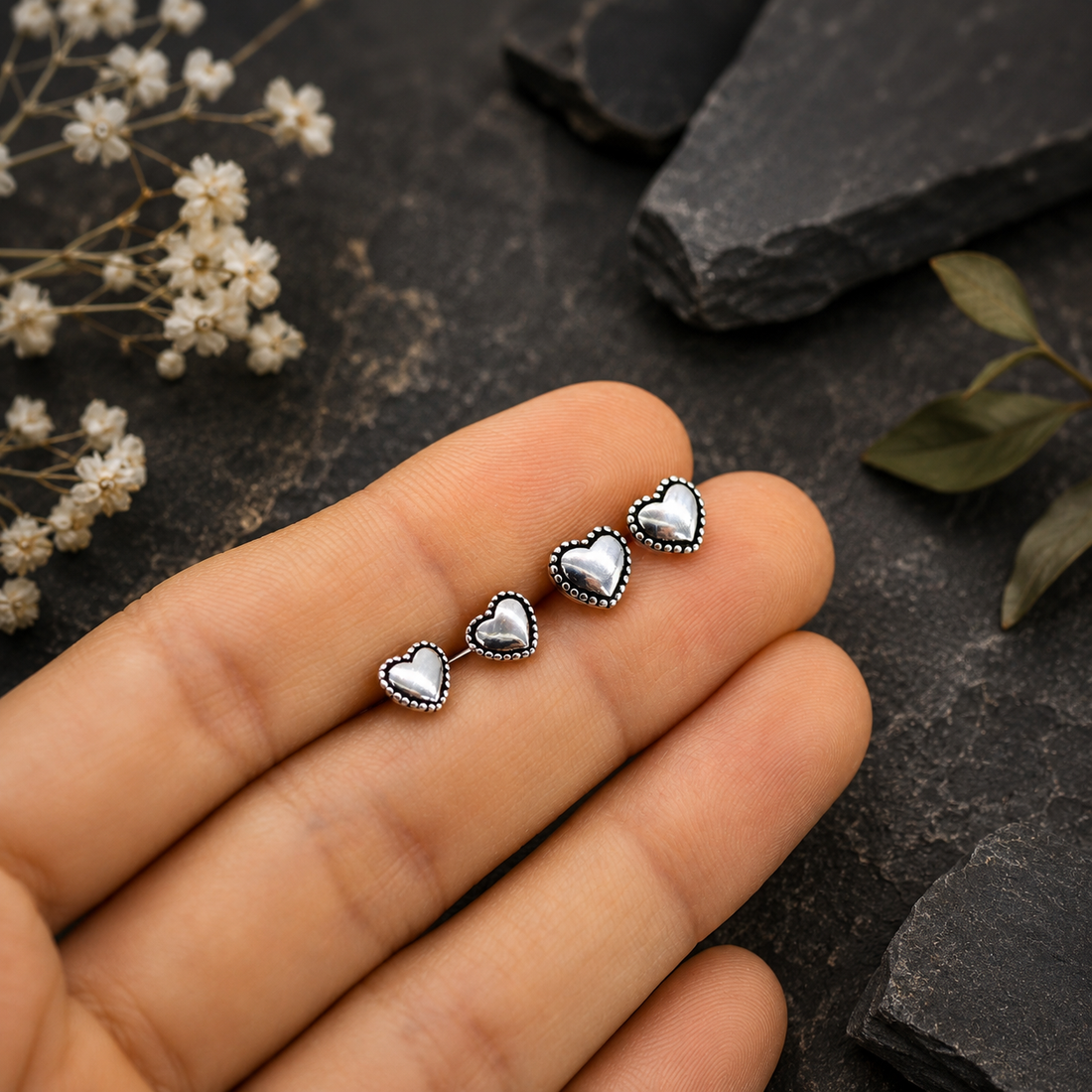 Beaded Heart Stud Earrings