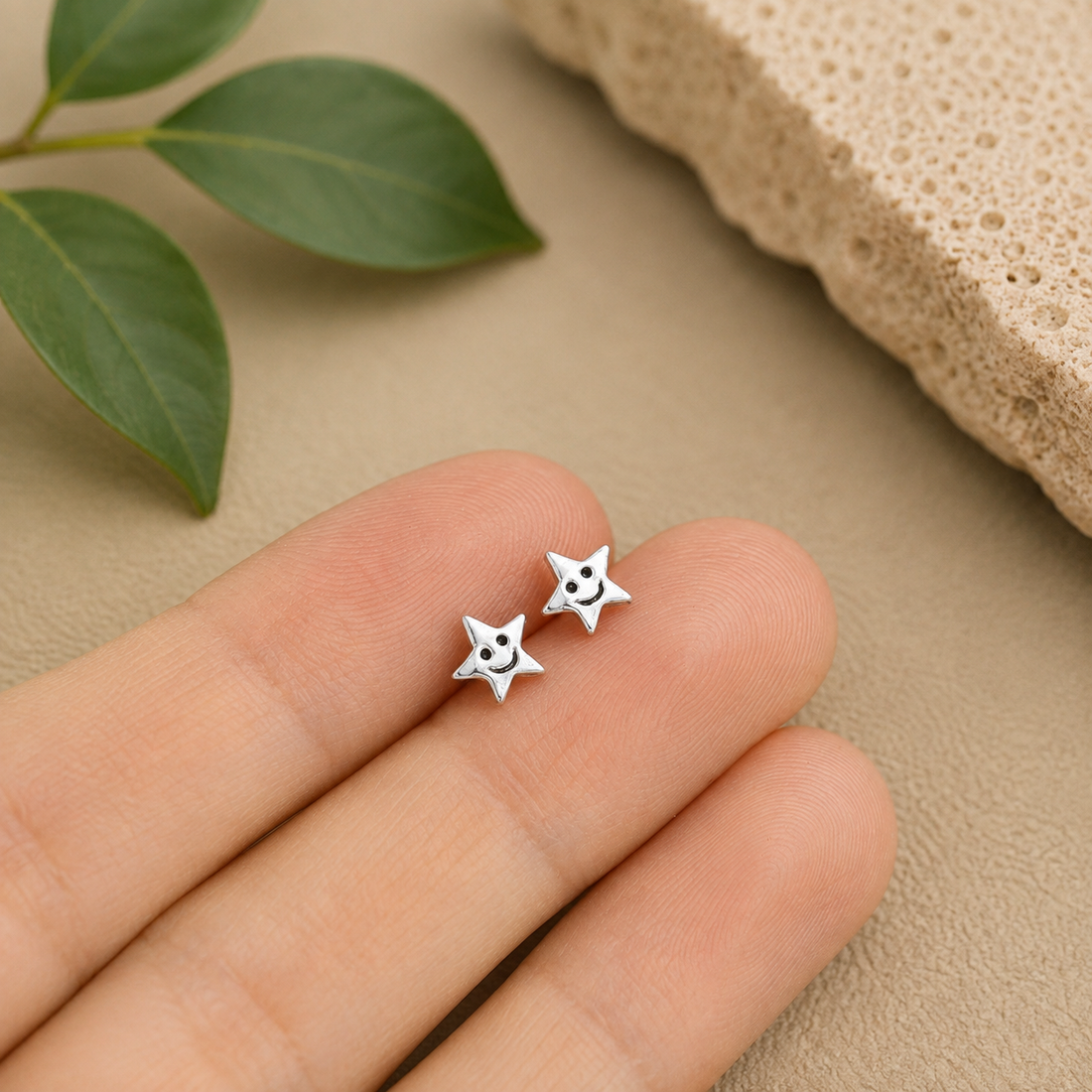 Smiley Face Star Stud Earrings