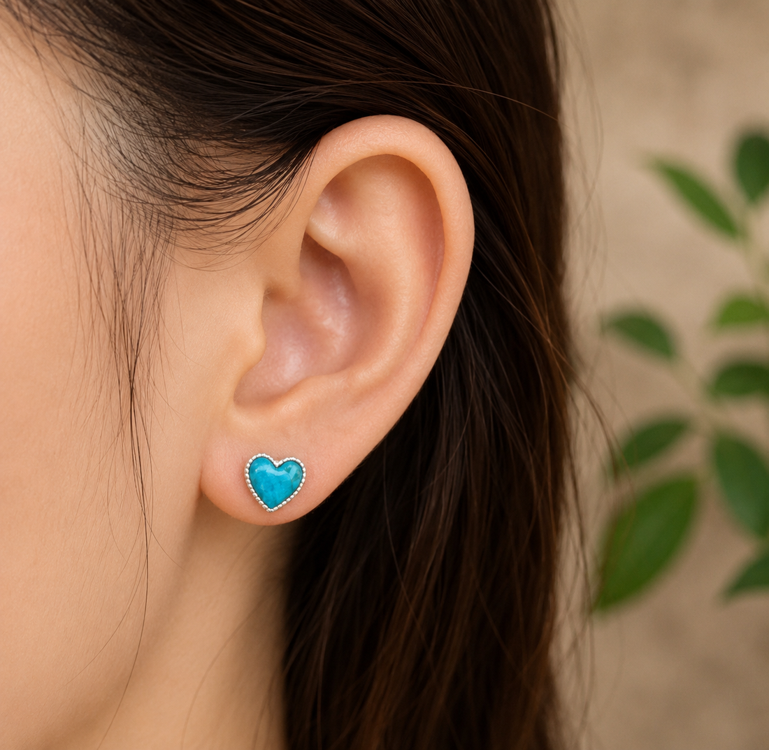 Turquoise Heart Stud Earrings