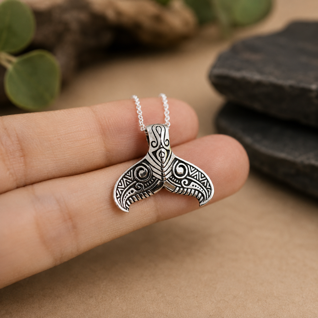 Tribal Whale Tail Pendant