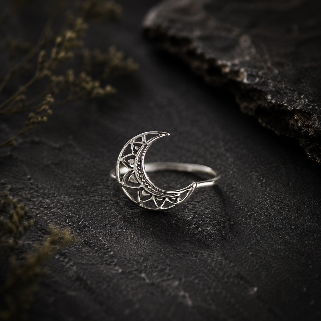 Filigree Celestial Moon Ring