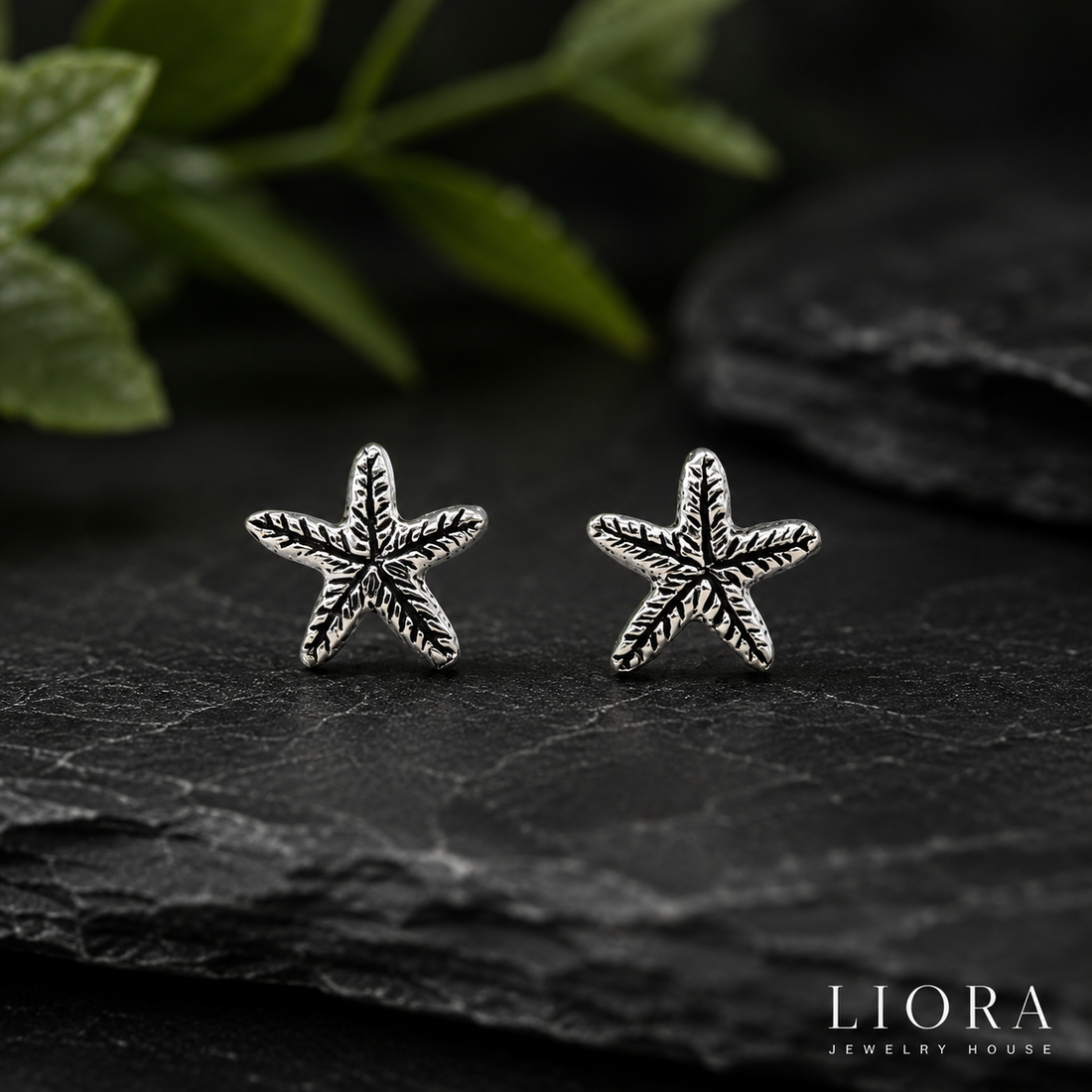 Oxidized Starfish Stud Earrings