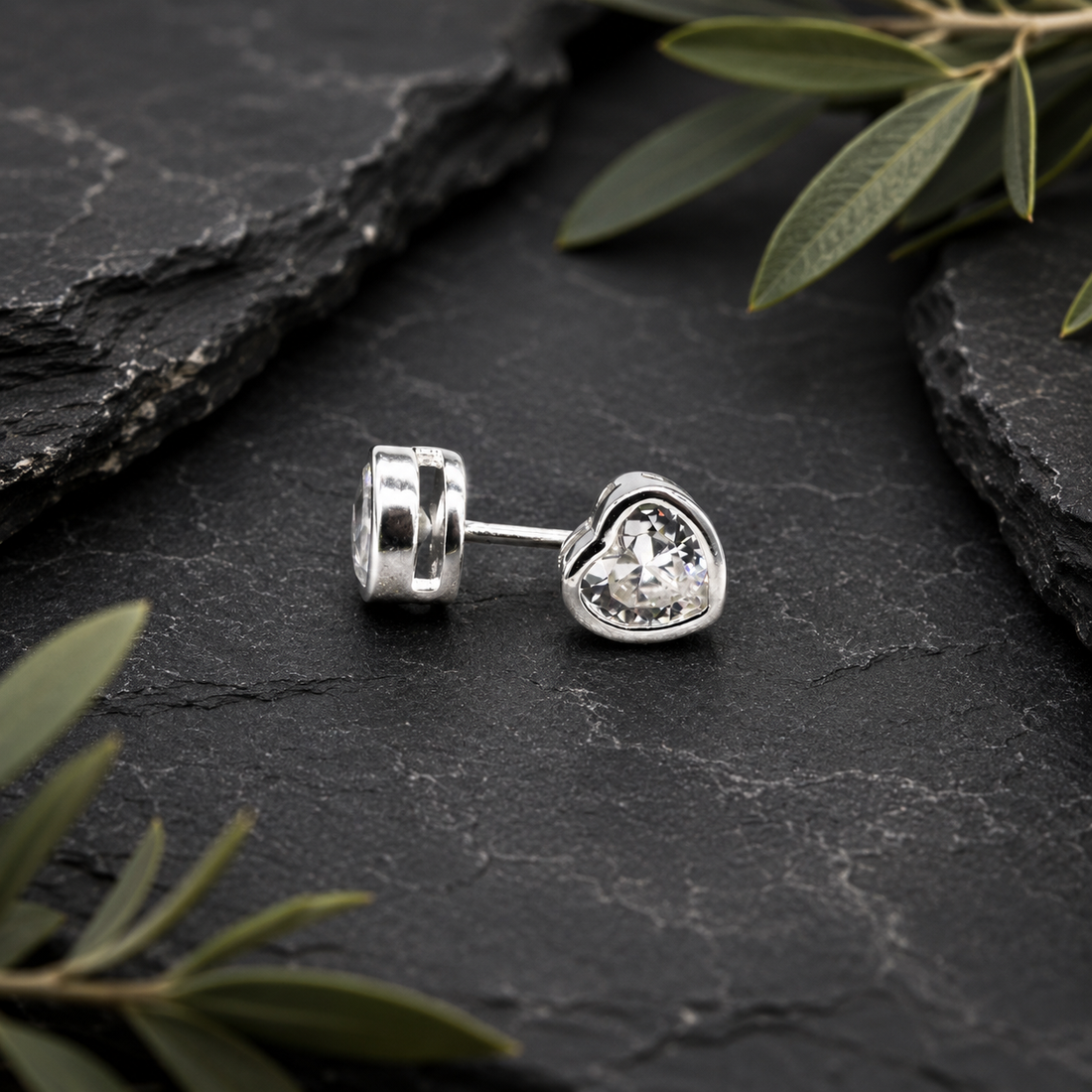 Heart CZ Stud Earrings
