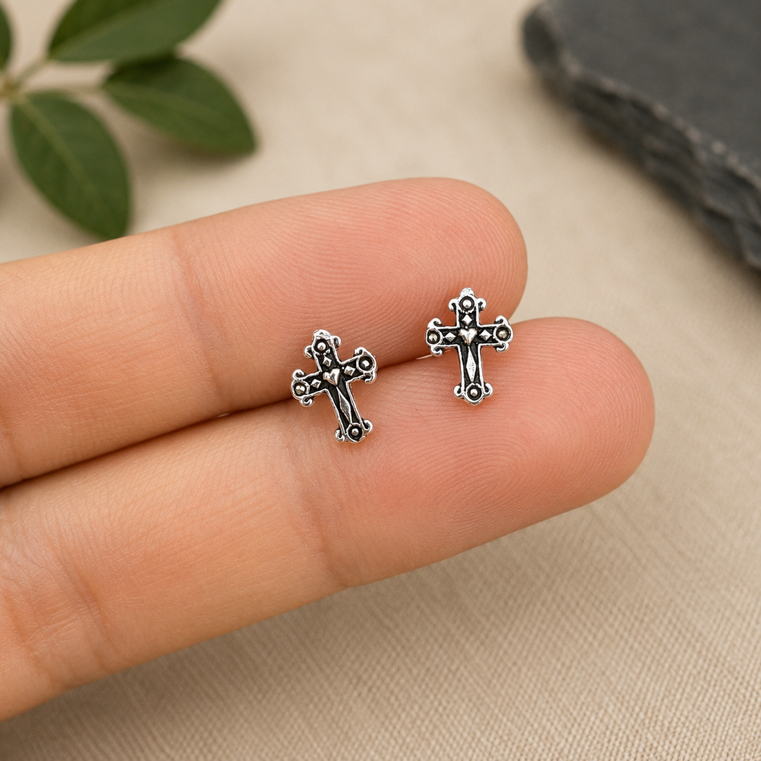 Celtic Oxidized Cross Stud Earrings