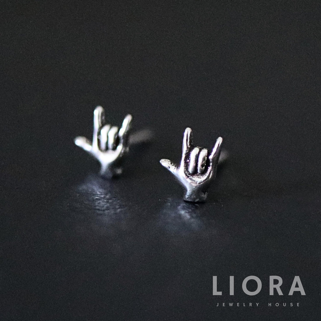 925 Sterling Silver I Love You Hand Sign Stud Earrings, Hand Earrings, I love you Earrings, Love Studs, Hand Studs, Hand Symbol Earrings
