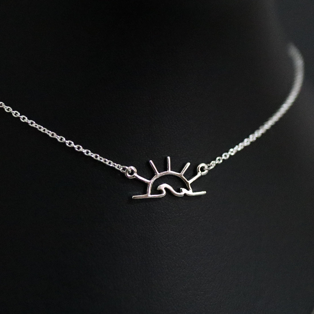 925 Sterling Silver Sun Wave Necklace, Sun Necklace, Wave Necklace, Surf Necklace, Sun Pendant, Sun Gift, Sunset Necklace, Sunrise Necklace