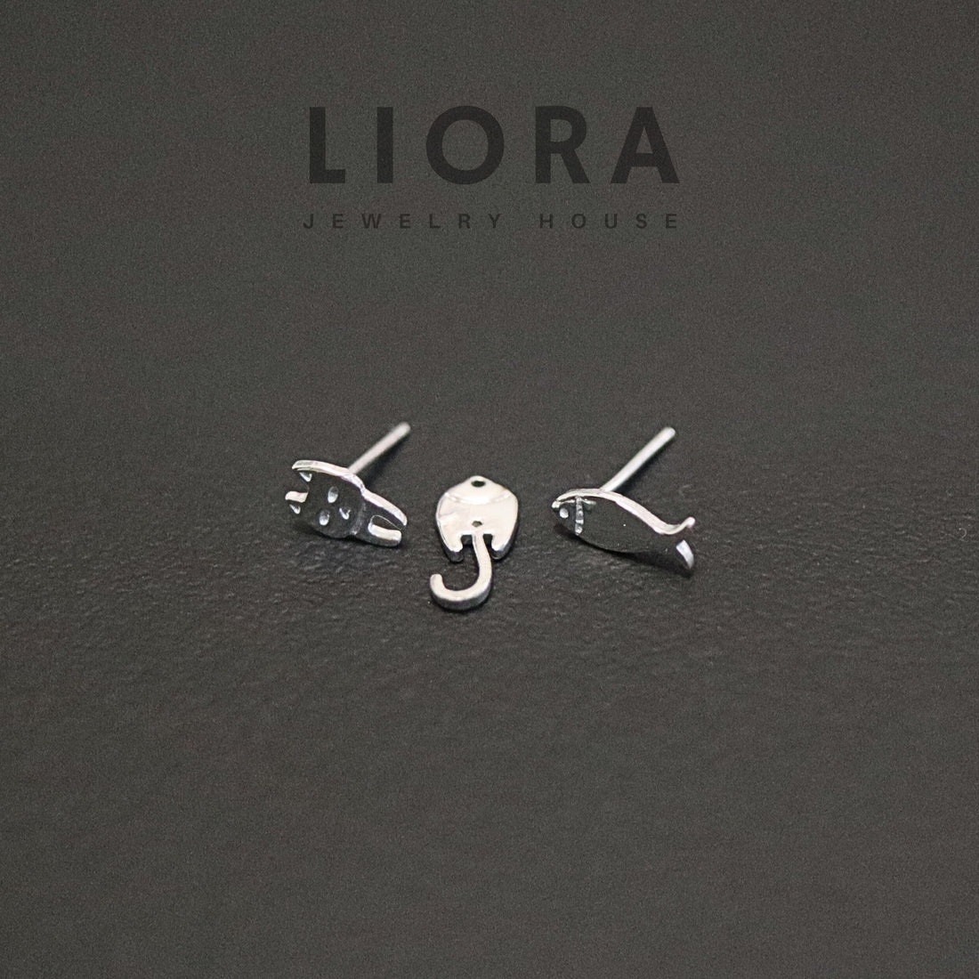 925 Sterling Silver Mismatched Cat and Fish Stud Earrings, Fish Earrings, Cat Earrings, Mismatched Animal Earrings, Kid Earrings, Cat Gift