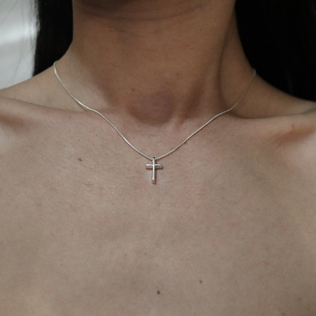 925 Sterling Silver Thick Cross Pendant Necklace, Cross Necklace, Thick cross, Small Cross Charm, Baptism Gift, Cross Chain, Gift for him