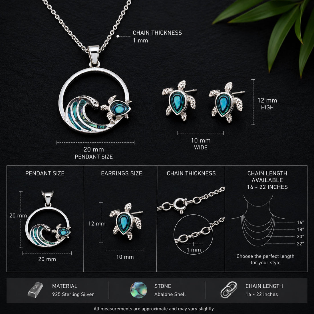 Sea Turtle Pendant & Stud Earrings Set
