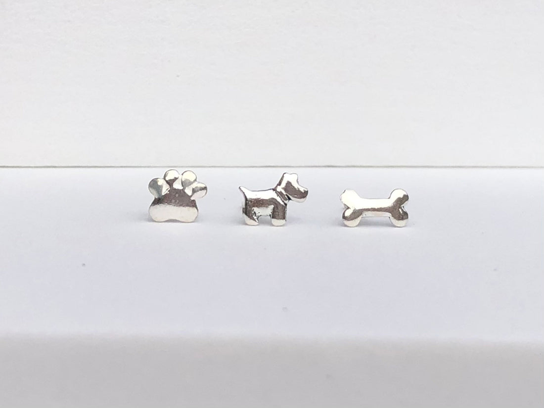 925 Sterling silver mismatched dog bone paw stud earrings, dog earrings, paw earrings, bone earrings, tiny dog bone paw earrings, dog lover