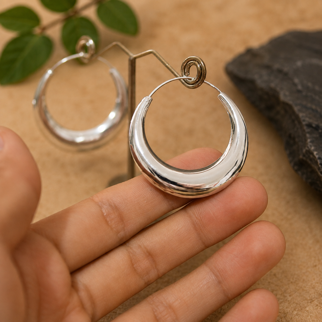 40mm Crescent Moon Hoop Earrings