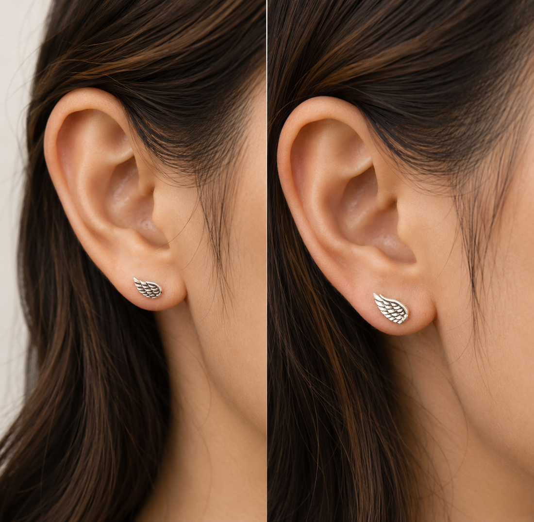 Oxidized Angel Wing Stud Earrings