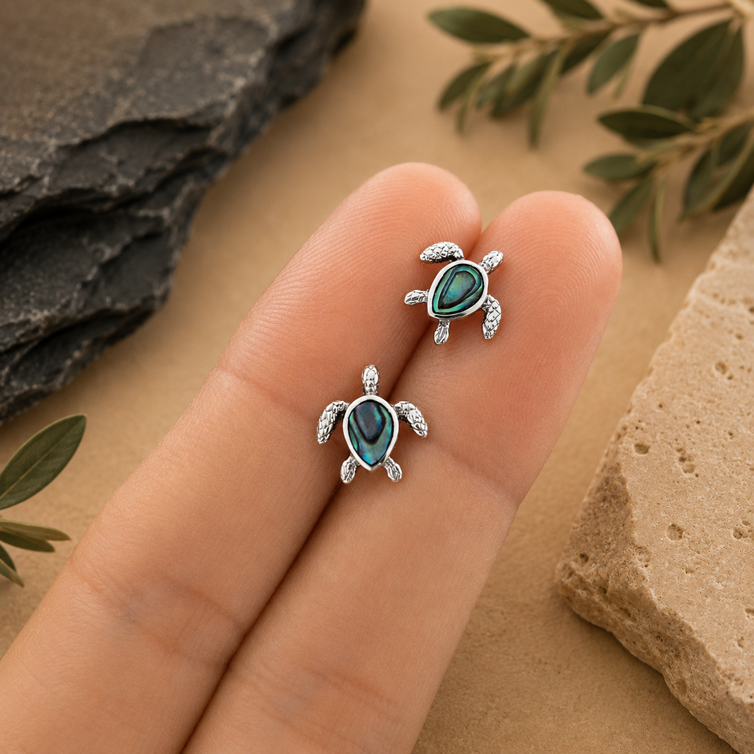Abalone Sea Turtle Stud Earrings