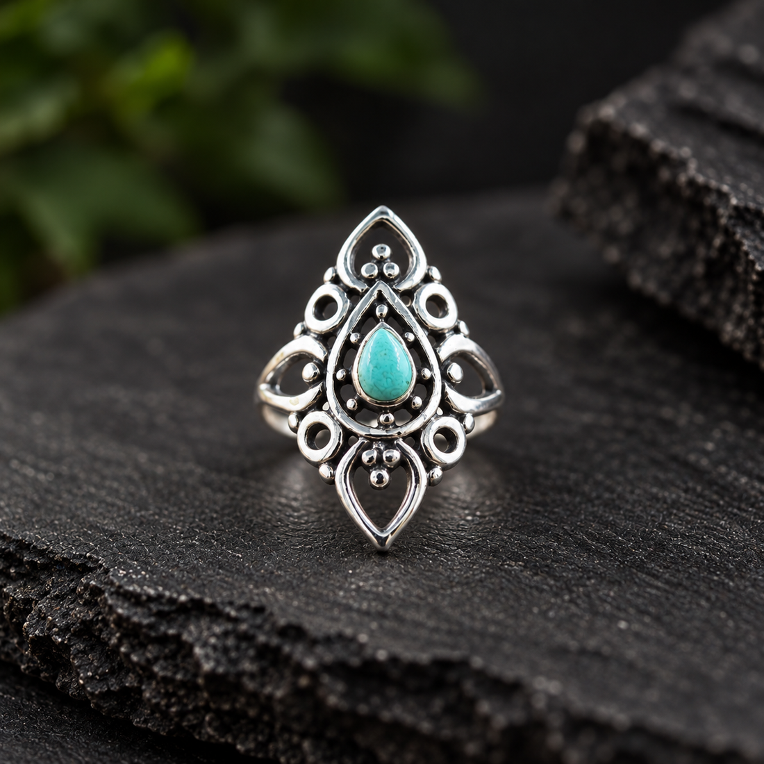 Turquoise Filigree Statement Ring