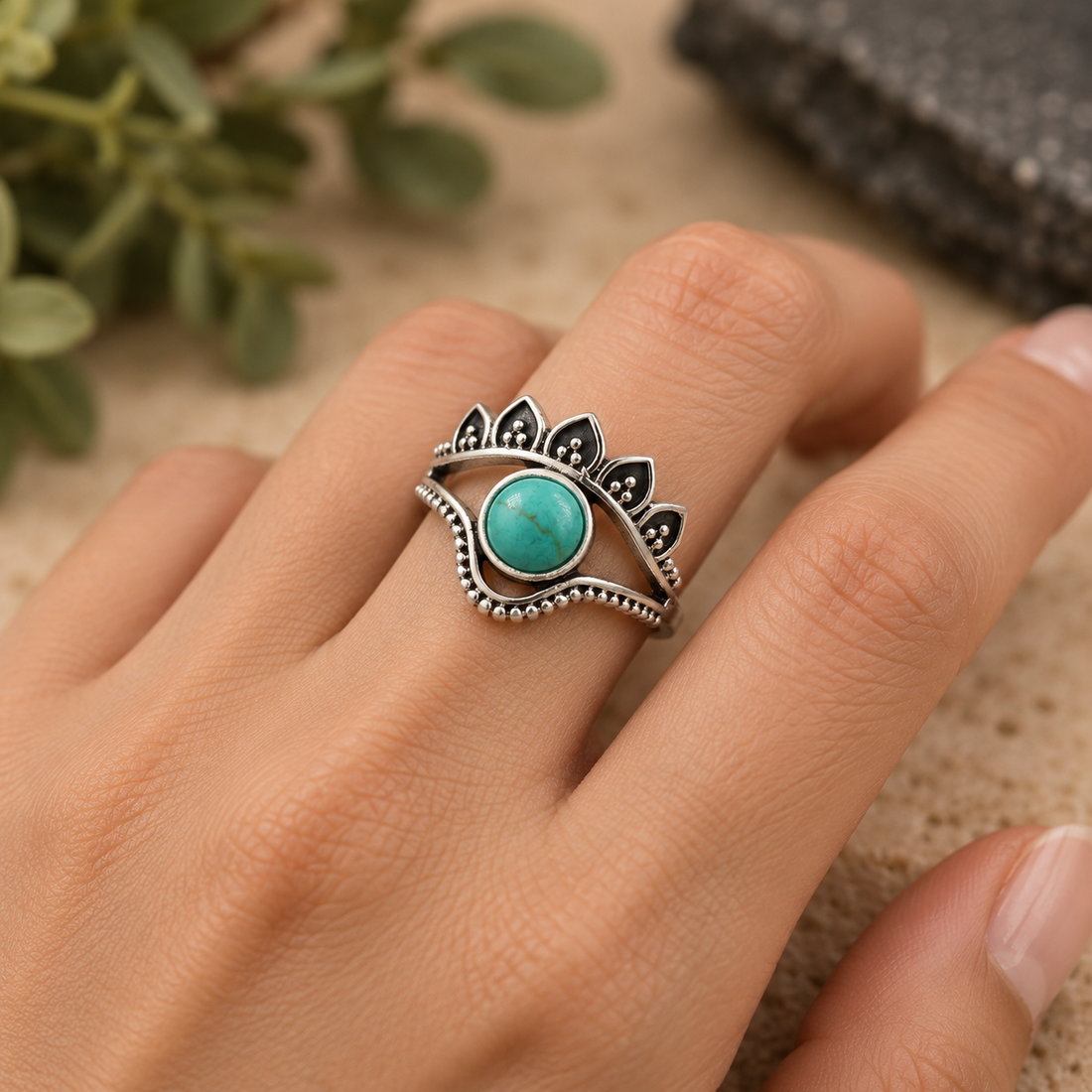 Turquoise Boho Eye Ring