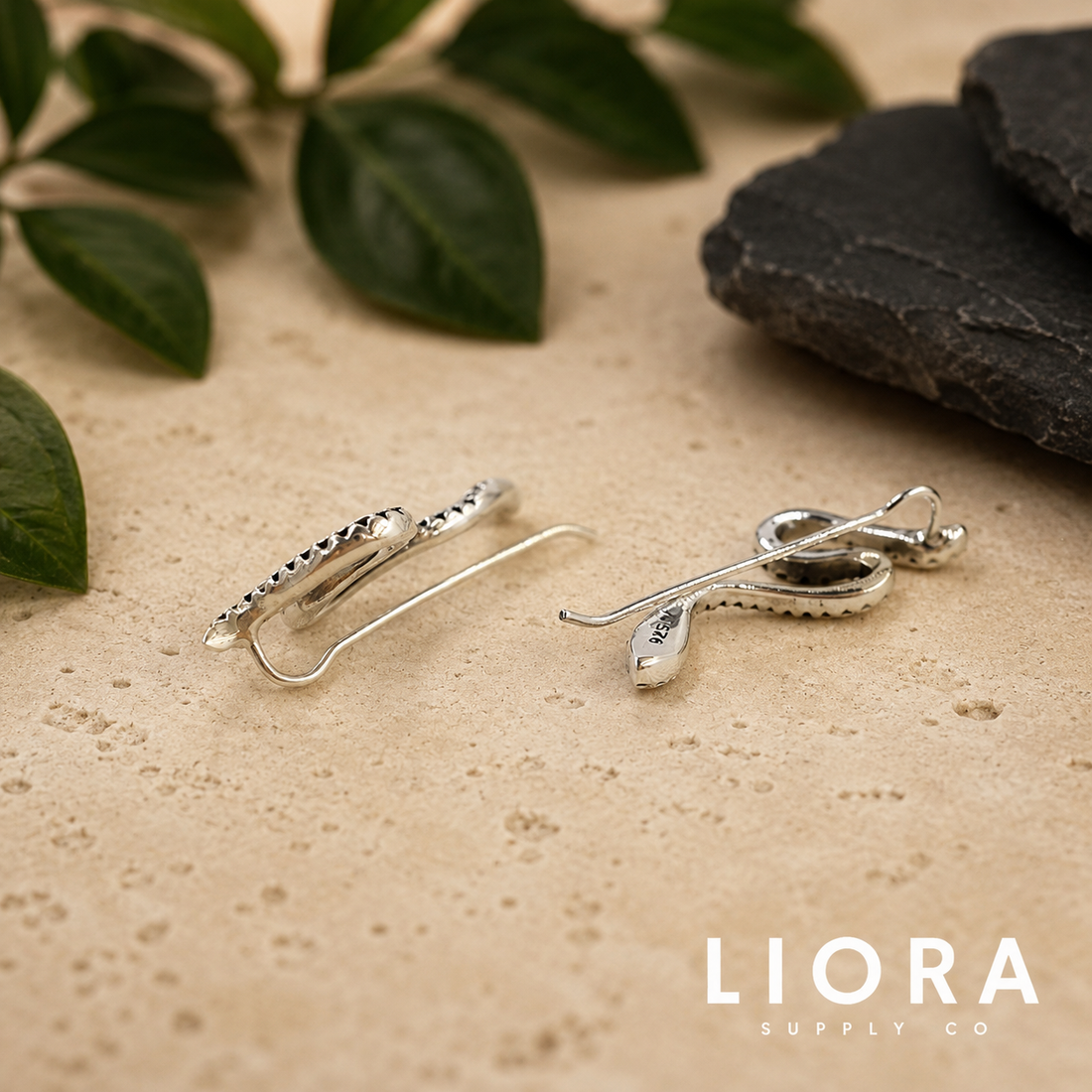Silver Oxidized Snake Ear Climbers