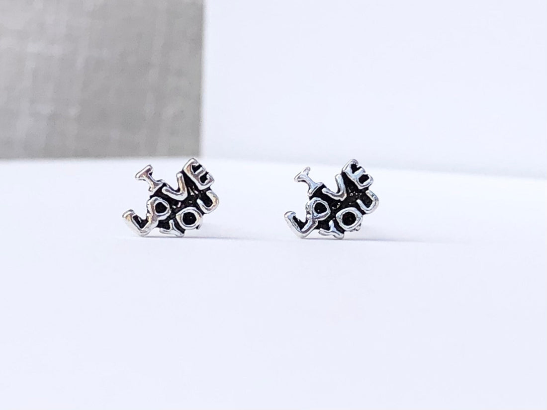 925 sterling silver I love you stud earrings, iloveyou earrings, love earrings letter, letter earrings, iloveyou ear studs, iloveyou jewelry