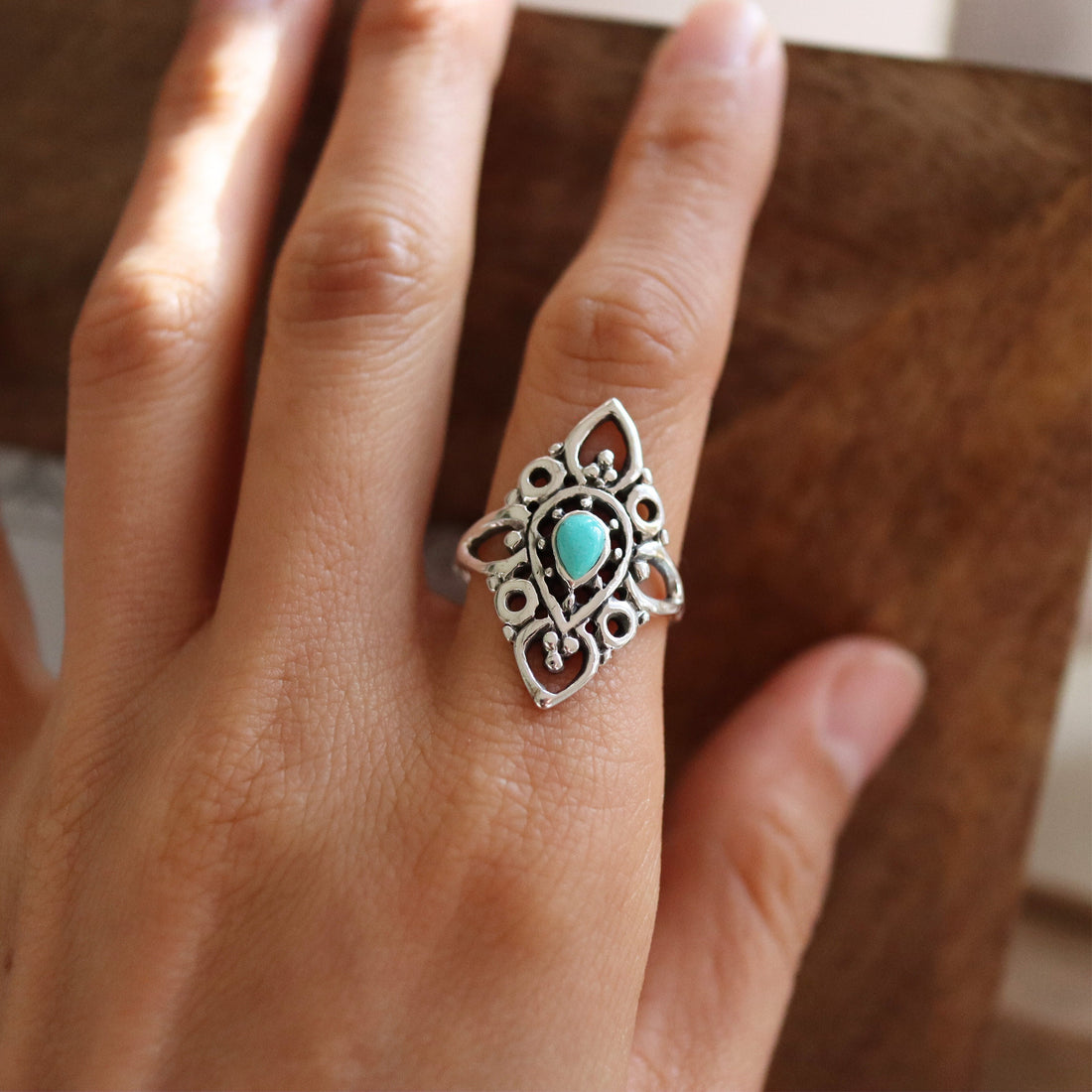 Turquoise Filigree Statement Ring, Turquoise Ring, Flower Ring, Boho ring, Vintage Ring, Filigree Ring, Gemstones Ring, Stacking Ring