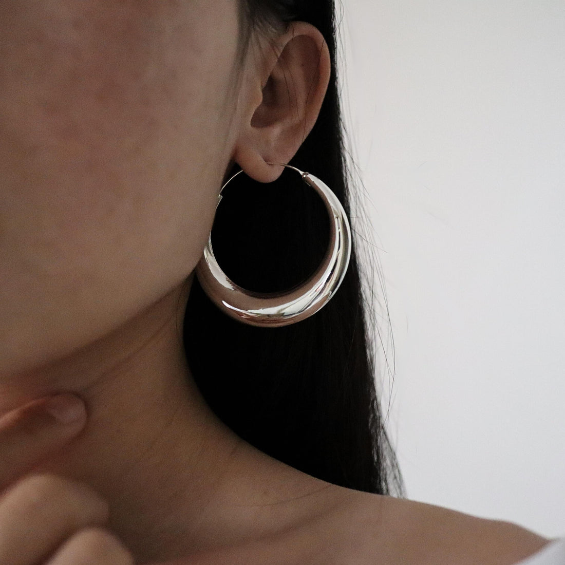 925 Sterling Silver 50 mm Crescent Moon Hoop Earrings, Large Statement Hoops, 50mm hoops, Chunky Hoops, Thick Hoops, Oversize Hoops, Hoops