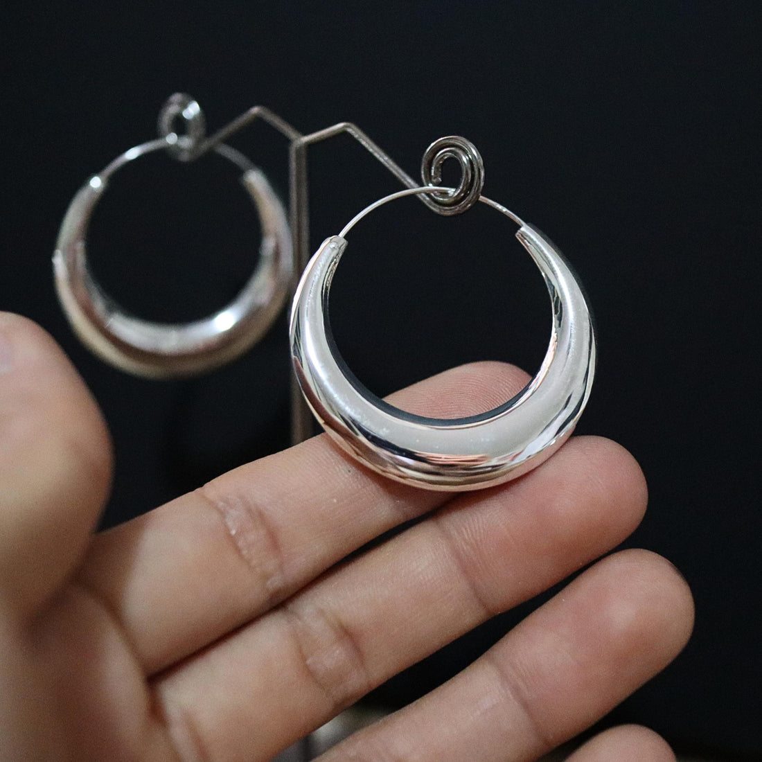 925 Sterling Silver 40 mm Crescent Moon Hoop Earrings, Large Statement Hoops, 40mm hoops, Chunky Hoops, Thick Hoops, Oversize Hoops, Hoops