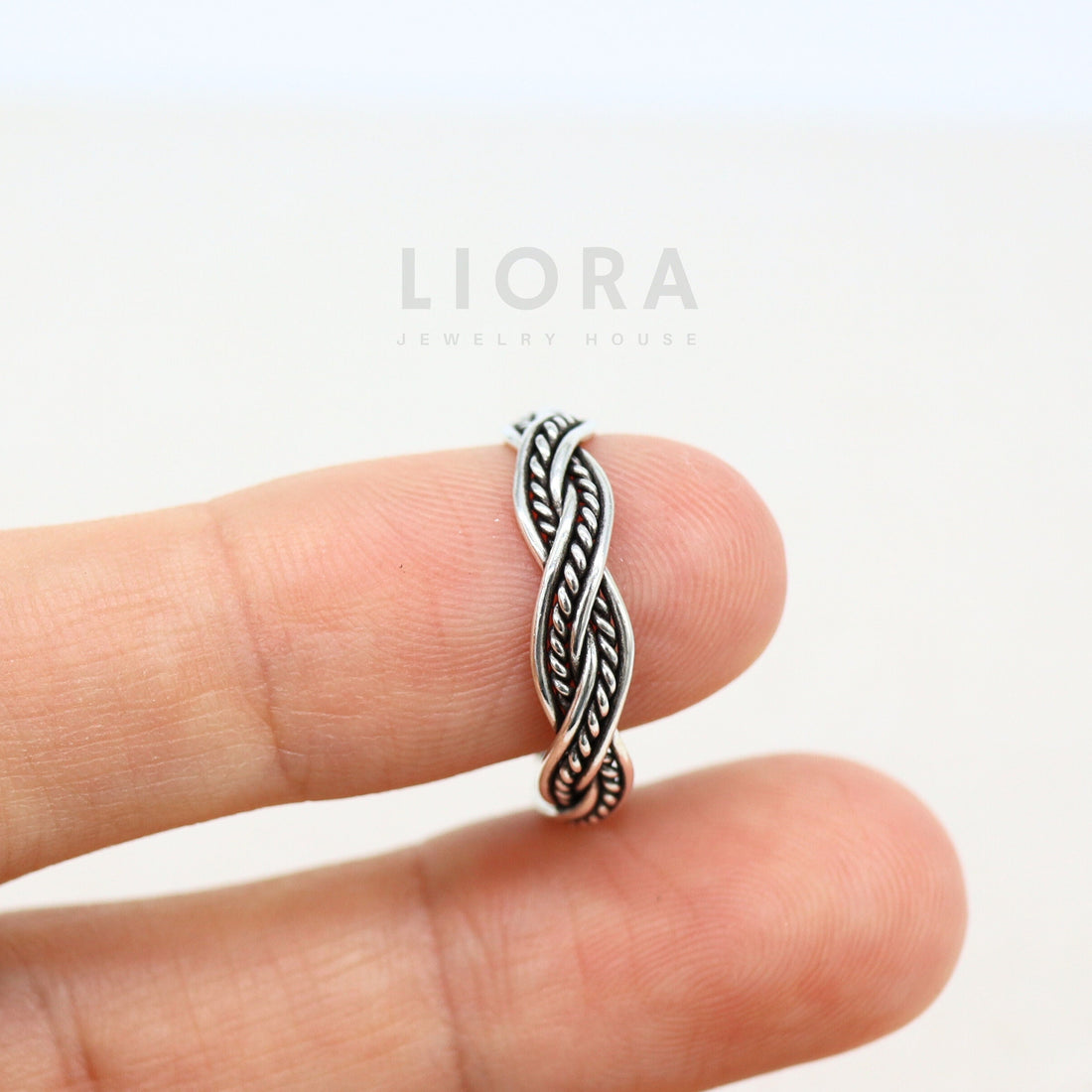 925 Sterling Silver Twisted Braided Ring, 5 mm Rope Ring, Braided Ring, Oxidized Rope Ring, Stacking Ring, Band Ring
