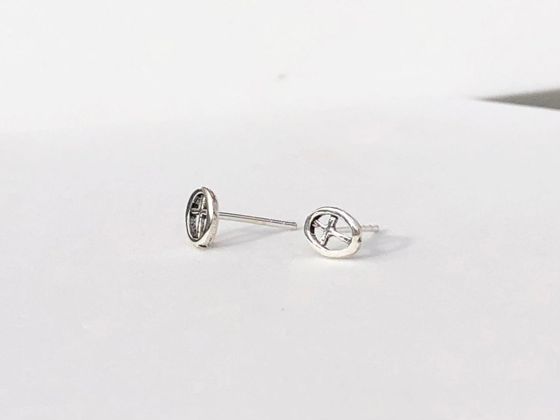 925 Sterling silver cross stud earrings, circle cross studs, cross earrings, cross studs, mini cross earrings, tiny circle cross