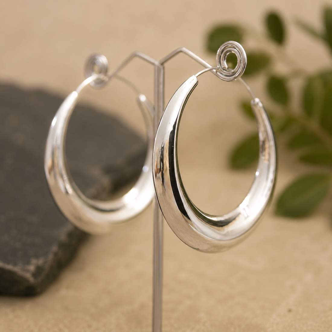 50mm Crescent Moon Hoop Earrings