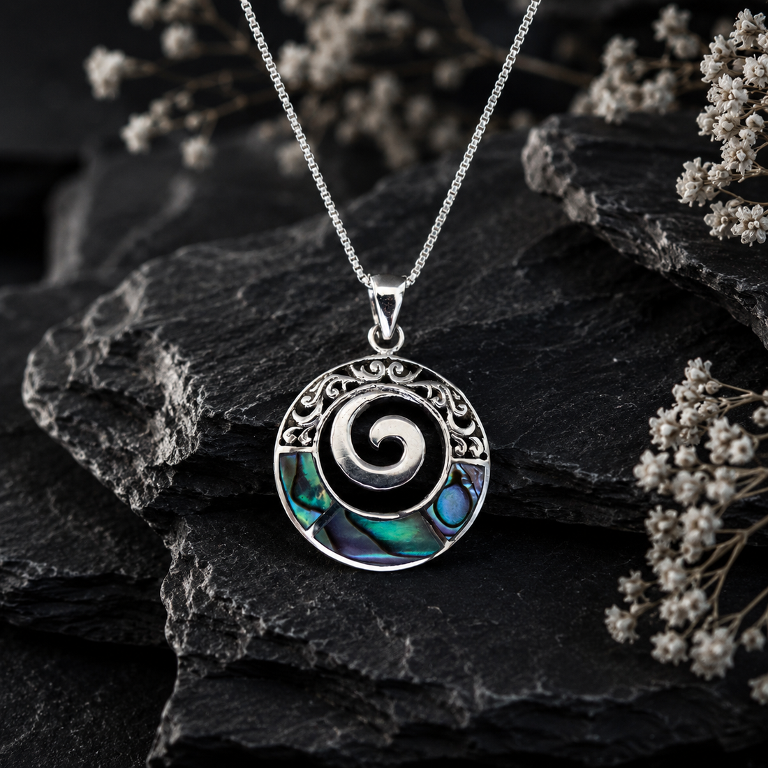 Abalone Spiral Filligree Pendant